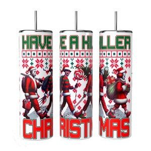 Christmas Themed Horror 20oz Sublimated Stainless Steel Tumblers